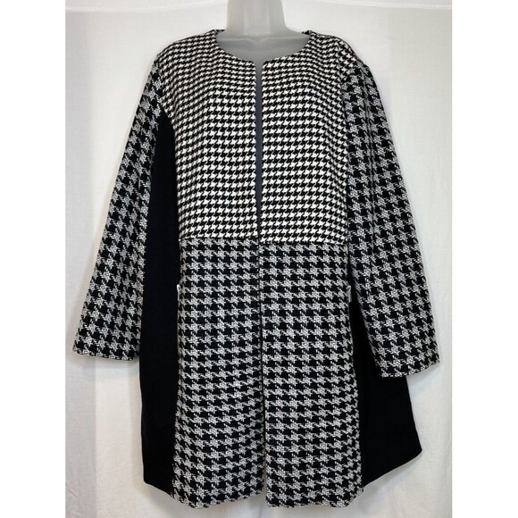 Chico’s Houndstooth Open Front Jacket Sz 3 One Size Open Front Black White Coat - Picture 1 of 14